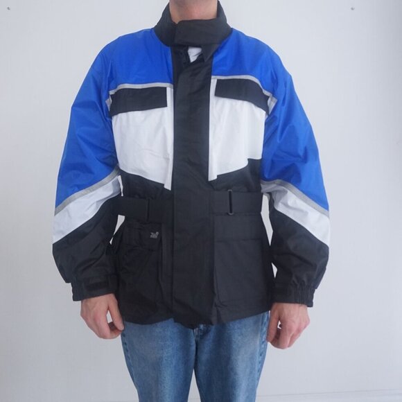 VTG '80S Tourmaster Riding Apparel Blue Black Biker Nylon Waterproof Jacket XS - Picture 1 of 11